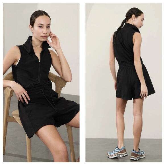 Athleta Retroterry Romper Size Medium Black #891762 Sleeveless Workout - Picture 1 of 14